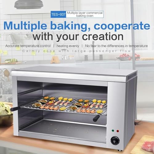 Image of Commercial Electric Salamander Oven 2200W Stainless Steel Thermostatically Controlled Adjustable Grid Broiler for Pizza Steak Chicken Kitchen
