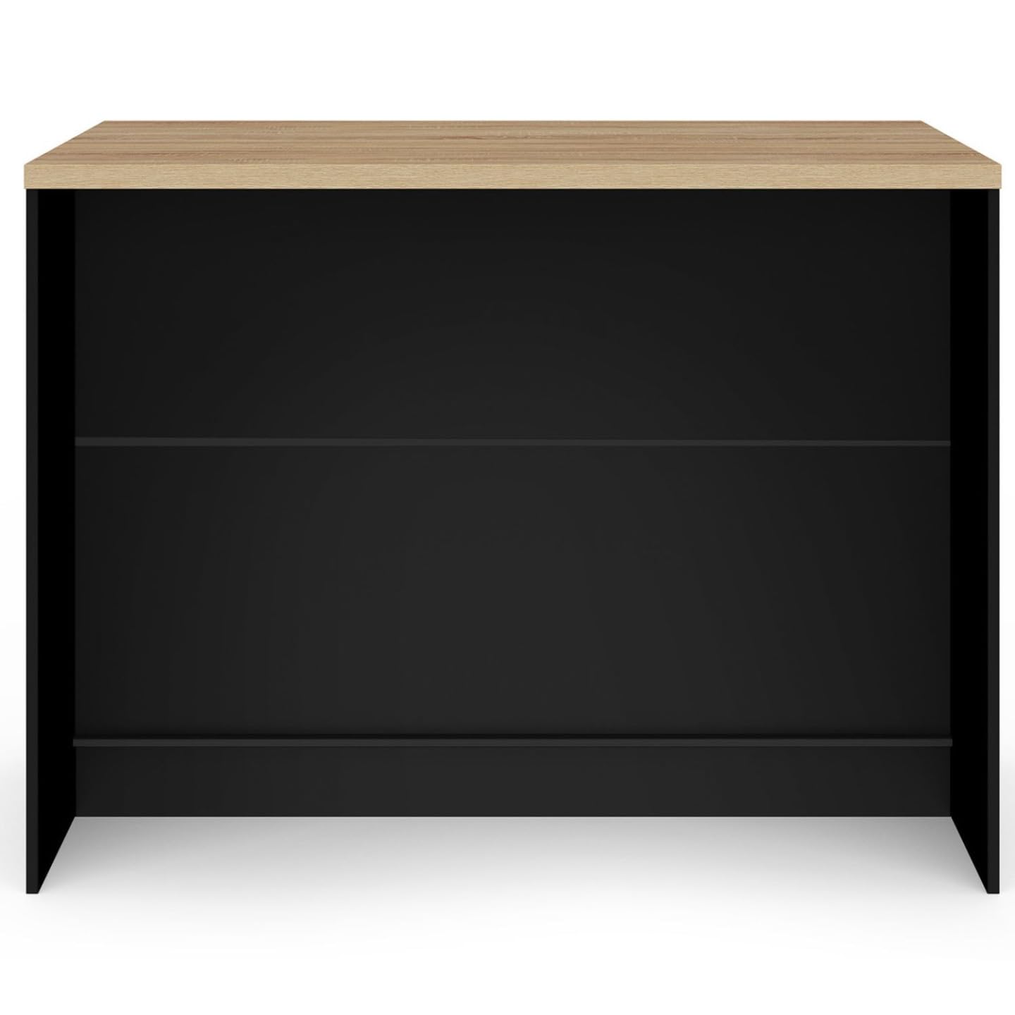 IDMarket - Ilot Central George avec Range-Bouteilles Placard et tiroir Bois Noir avec Plan de Travail façon hêtre