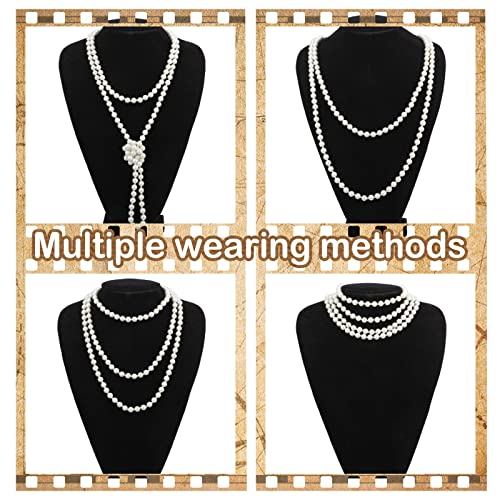 Maitys 3 Pcs 1920s Pearl Jewelry Set Includes Vintage Flapper Earrings Multilayer Imitation Pearl Necklace Bracelet for Women4