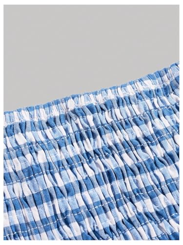 WDIRARA Women's Vintage Cottagecore Gingham Dresses Puff Sleeve Lace Up Corset Flared Dress3