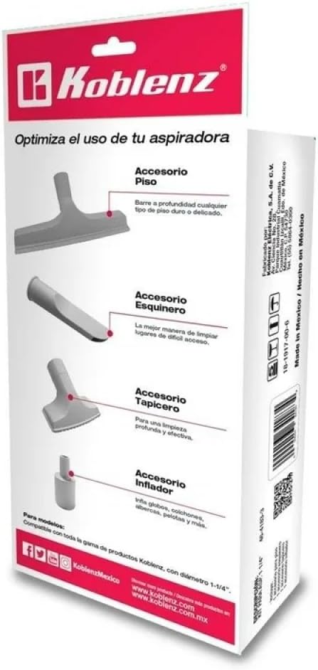 Vacuum Cleaner Accessory Kit, 4 Tips, Compatible with 1.25" Hose, with Pump, Trim, Corner, Filter and Floor Attachment + Vacuum Filter Koblenz