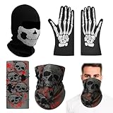 NieYat Totenkopf Maske 3er Set, Gruselige Ghost Maske Für Halloween Partys, Skull Mask Mit Skelett Handschuhen Für Motorradfahrer Und Wintersport, Gesichtsmaske für Motorrad