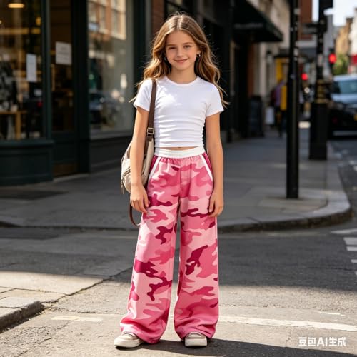 Image of Girls Clothes 2 Piece Short Sleeve T-Shirt Tops & Camo Pants Spring Summer Casual Outfits for Teen Tween Girl 7-14Y