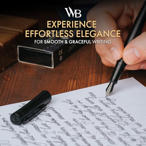 Image of Wordsworth & Black Fountain Pen Set for Writing, Extra Fine Nib, All Black | Gift for Men & Women, Brass Body, German Iridium, Calligraphy, Converter + 24 Ink Cartridges, Refillable, Leak-Free