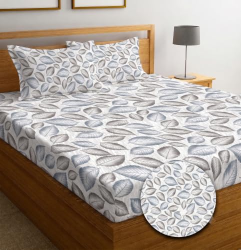 Image of IVAZA Ezyption Cotton Super Soft 240 TC Elastic Fitted All Around Elastic Printed King Size Double Bed Bedsheet with 2 Pillow Cover 72 inch X 78 inch3 Charcoal Grey