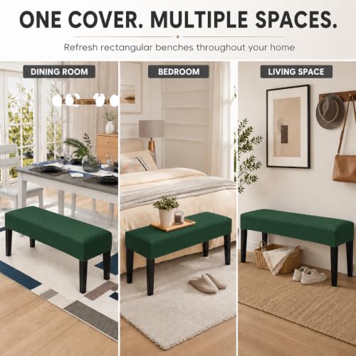 Image of Street27 High Stretch Jacquard Dining Bench Cover Elastic Chair Covers - Anti-Dust Removable Bench Slipcover Washable Bench Seat Protector Cushion Cover for Living Room, Bedroom, (Olive Green)