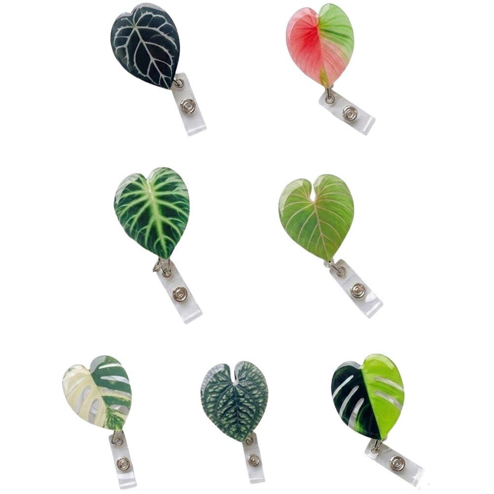 Hrippy 7 Pcs Tropical Leaf Badge Reel Clip, Retractable Id Holder for Nurse Doctor Daily Work Identification Use