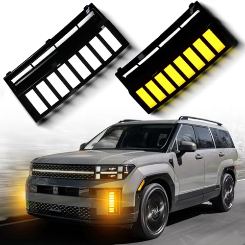 ZDEERAOTO LED Front Bumper Fog light DRL Amber Sequential Turn Signal Lamp Feature Kit for Hyundai Santa Fe 2024 2025 Replacement Front Bumper Air Intake Trim Accessories 2pcs