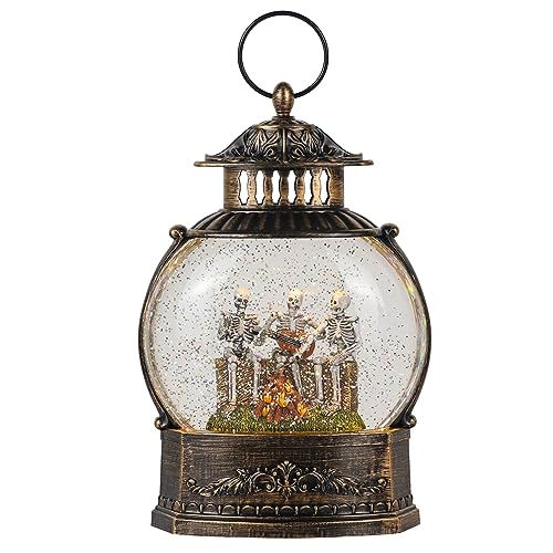 DRomance Halloween Skeleton Snow Globe Lantern with 6H Timer Battery Operated USB Powered Lighted Water Glitters Bronze Canteen Shaped Snow Globe Halloween Decoration Children Gift(6 x 3.2 x 11 Inch)