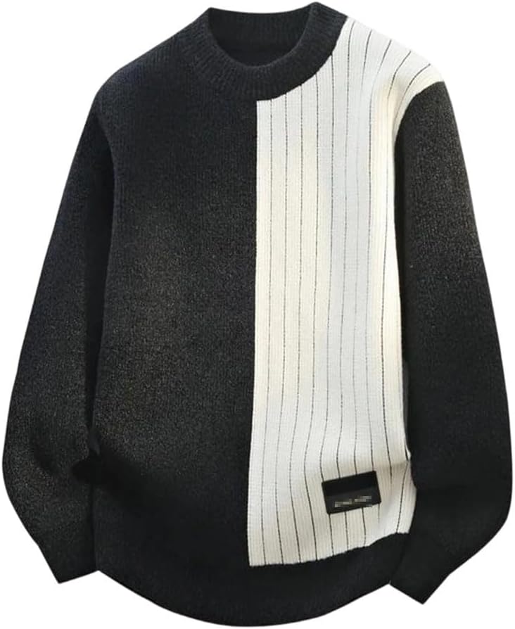 Men's Striped Pullover Cardigan Autumn-Winter Round Neck Knit Sweater Comfortable Warm Fashion Clothing