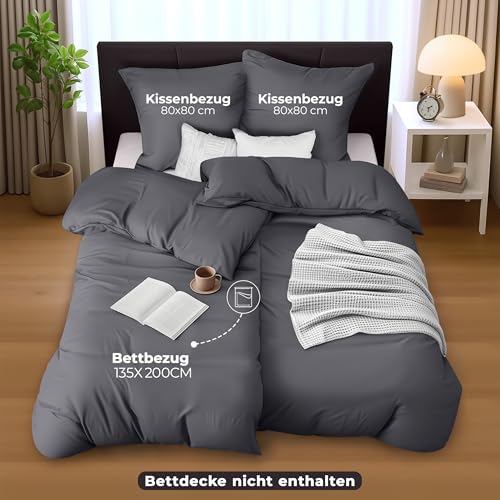 Image of Utopia Bedding Double Duvet Cover - Microfibre Duvet Cover 2 x 135 x 200 cm + 2 x Pillowcases 80 x 80 cm - Grey