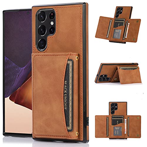 Étui portefeuille Galaxy S22 Ultra marron avec fentes cartes pour voyage