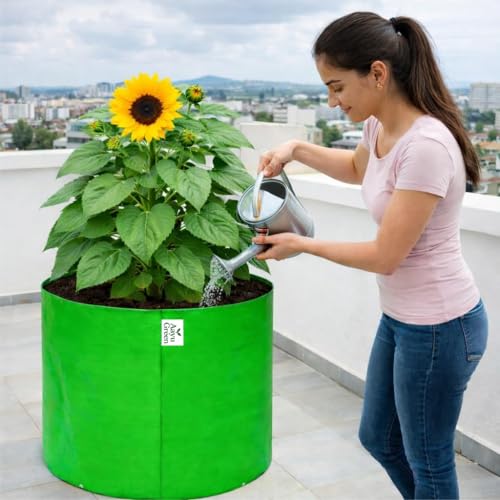 Image of Grow Bag UV Protected 260 GSM | HDPE Grow Bags for Plants | Heavy Duty Green Garden Plant Grow Bag with Drainage Holes | Reusable Vegetable Grow Bag for Terrace Gardening (5, 15X15 INCH)