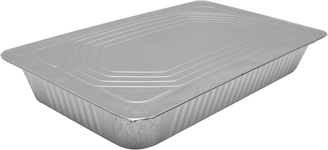 KAPCO 10 x Large Aluminum Tin Foil Tray & Lid (32.5 x 26.5 x 6.5cm) Disposable Recyclable Bakeware Container for Baking Roasting Takeaway Buffet Christmas Catering & Food Storage | Oven & Freezer Safe