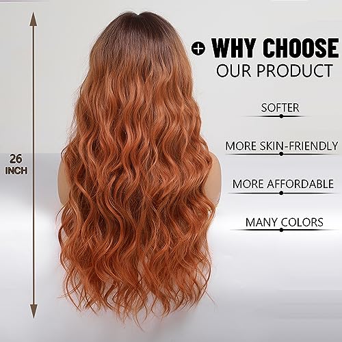 Esmee Long Wavy Ombre Ginger Auburn Wigs for Women Natuaral Synthetic Hair Heat Resistant Wig for Daily Party Cosplay Use - Image 3