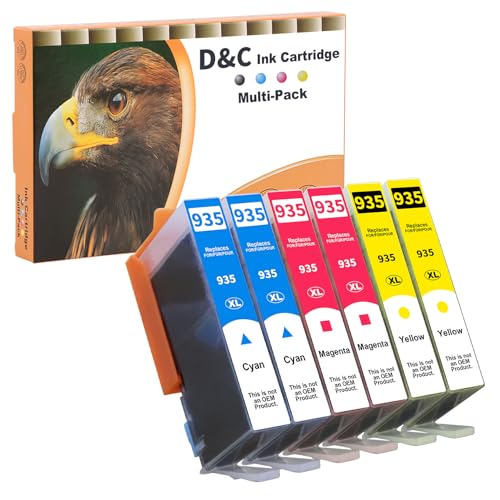 D&C 934XL 935XL Cartuchos de impresora compatibles con HP 934 935 XL 934XL 935XL Multipack para HP Officejet Pro 6830, Officejet Pro 6230, 6835 6836 6220 6800 6812 6815 (paquete de 6)