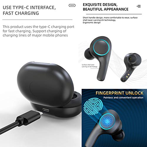 XFTOPSE Fones de Ouvido Sem Fio com Microfone Preto, TWS Intra-Auricular Bluetooth 5.0, Fone de Ouvi