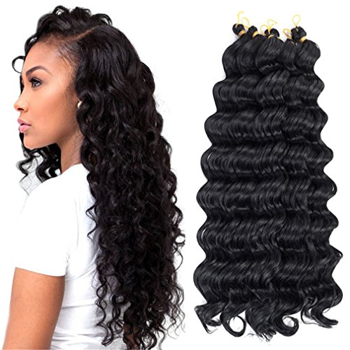 Synthetic Deep Wave Hair Extensions 20Inch 80g/pack Synthetic Crochet Braid Deep Twist Hair Extensions For Women (6 Packs, 1B)