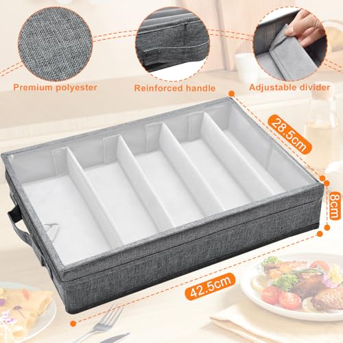 Cyiecw Cutlery Tray with Lid, Portable Cutlery Storage Cutlery Tray, Cutlery Box with 5 Adjustable Compartments, Cutlery Organiser for Knife, Fork and Spoon (42.5 x 29.5 x 8 cm) - Image 3