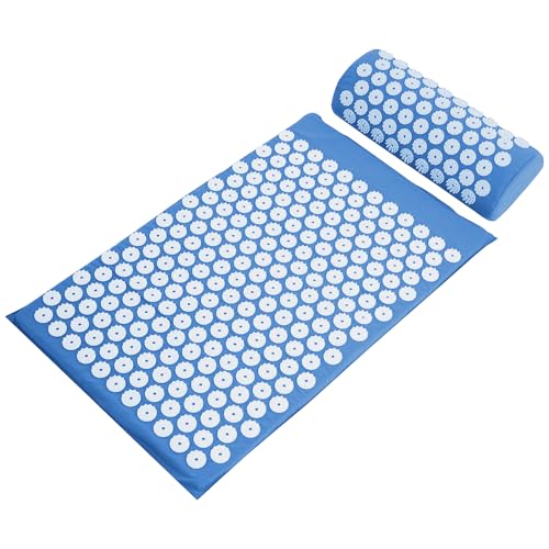 Fitvids Acupressure Mat and Pillow Set for Back/Neck Pain, Acupuncture Products to Relieve Muscle Fatigue, Improve Insomnia for Sedentary People, Acupuncture Eases Stress, Massage Mat, Blue