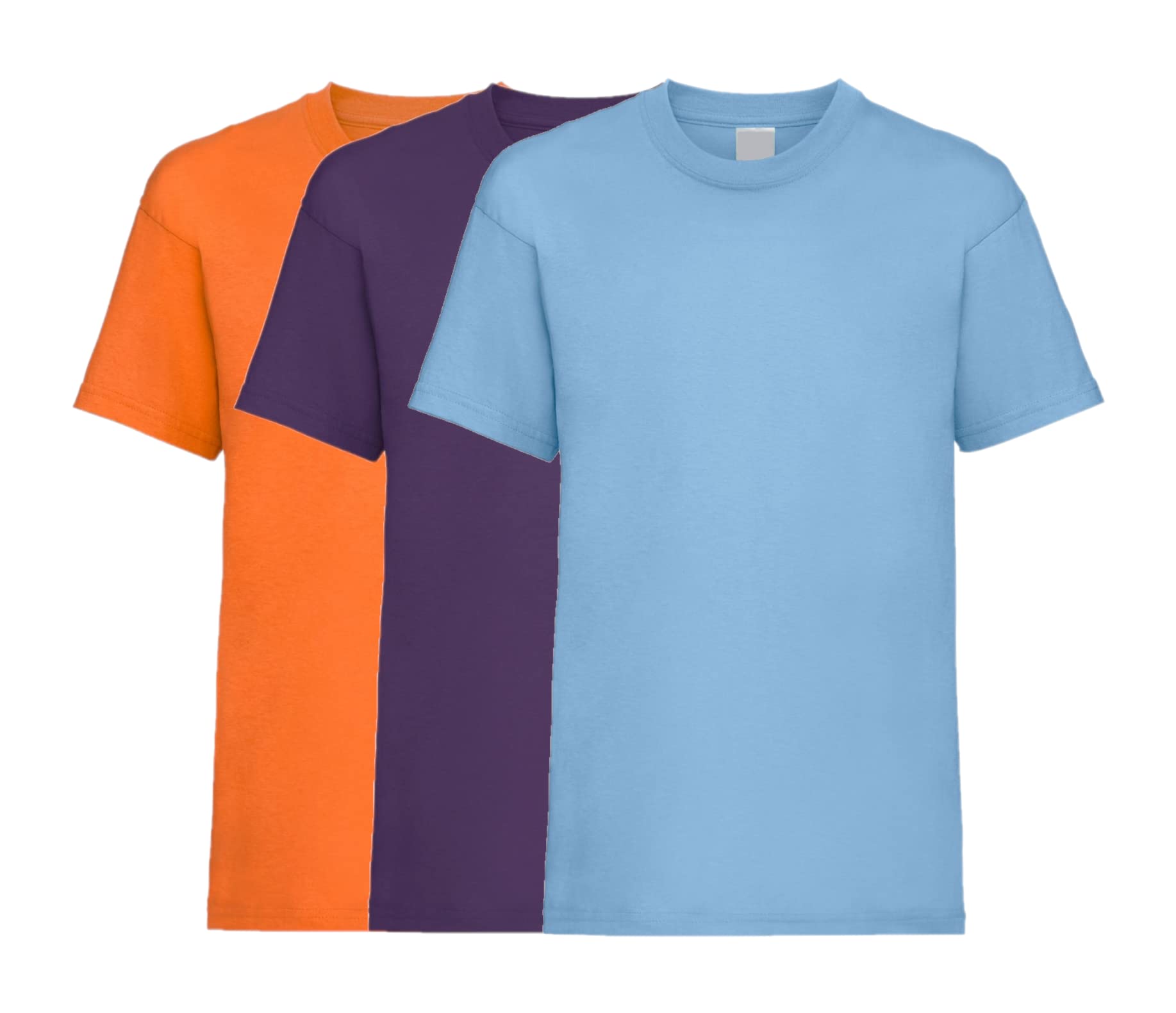 COOZO Unisex Kids Valueweight Pack of 3 Short Sleeve T-Shirts - Orange/Purple/Sky Blue - 3-4 Years