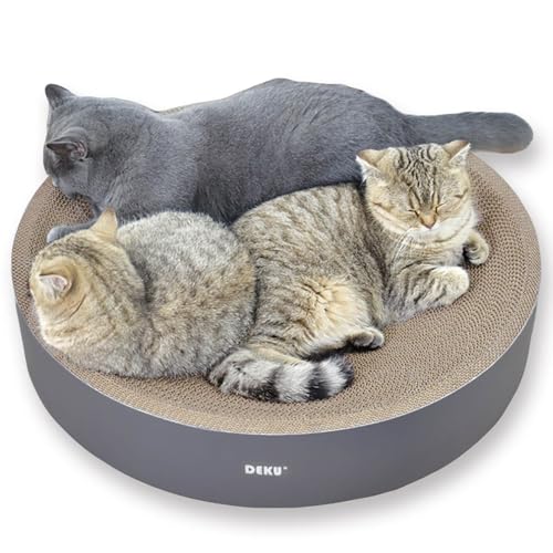 HIOVEL Cat Scratching Board, 2 in 1 Cat Scratch Bed, Round Corrugated Cardboard Scratcher, Scratching Mat for Grinding Claws and Rest (60CM)