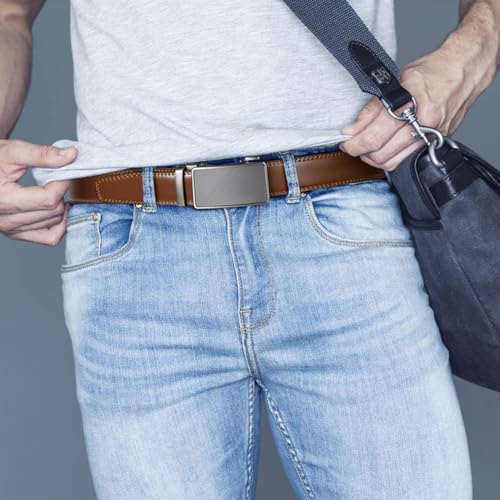 Image of BOSTANTEN Ratchet Belts for Men Leather Trim to Fit 1 3 /8 inch Gift Boxed