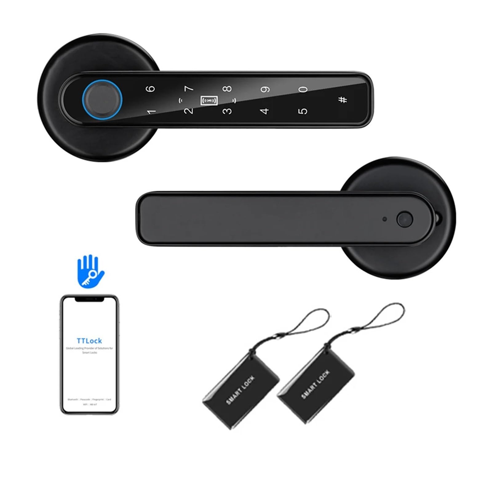 Cerradura de puerta de huellas dactilares TTLOCK APP Control de huellas dactilares Cerradura de seguridad tipo C Carga de emergencia para puertas de 3,5-6,5 cm de grosor
