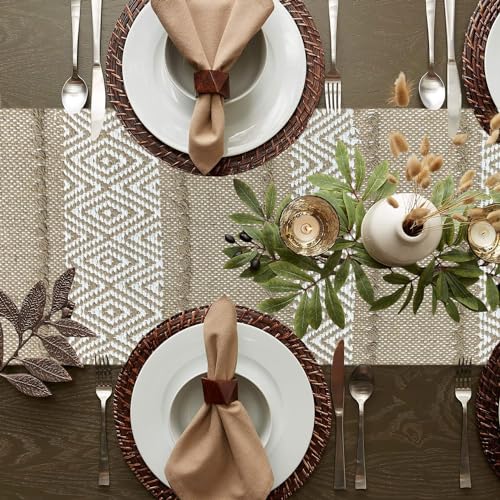 Image of Premium Boho Cotton Table Runner for 4 6 Seater Dining Table |Center Table |Coffee Table|Dining Table|Eating Area|Table Decor(14*72 INCHES)|Beige|SZPR 035