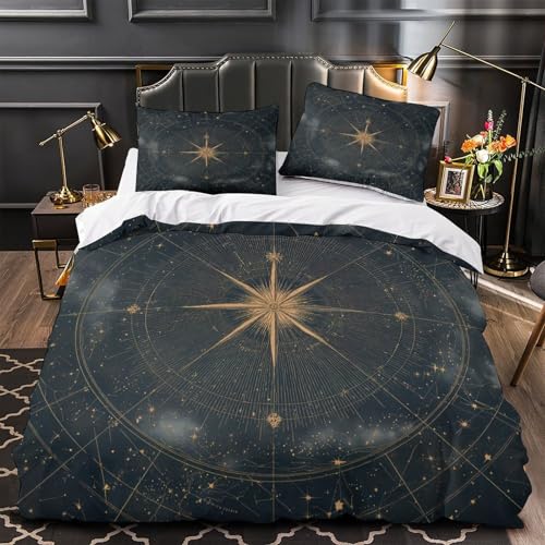RJAVAGFZL Brújula Astral Impresión 3D 3 Piezas Funda de colchón Diseño de astrología Vintage Funda de edredón Microfibra morbida Transpirable para Adolescentes Chicas Adultos Single (135x200cm)