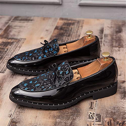 Men's Bow Decor Business Dress Oxfords for Men Breathable Slip-on Loafer Shoes Synthesis Patent Leather Printing Emboss Block Heel2