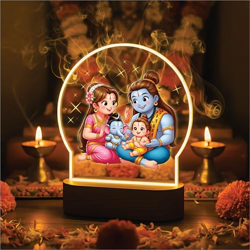 Image of Giftplease Divine Baby Shiva & Shiva Family LED Table Lamp - Warm Glow Spiritual Night Light - Cute Bal Shiva & Parivaar Decor for Pooja Room, Meditation Space, & Kids' Bedroom - Religious Gift GL 15