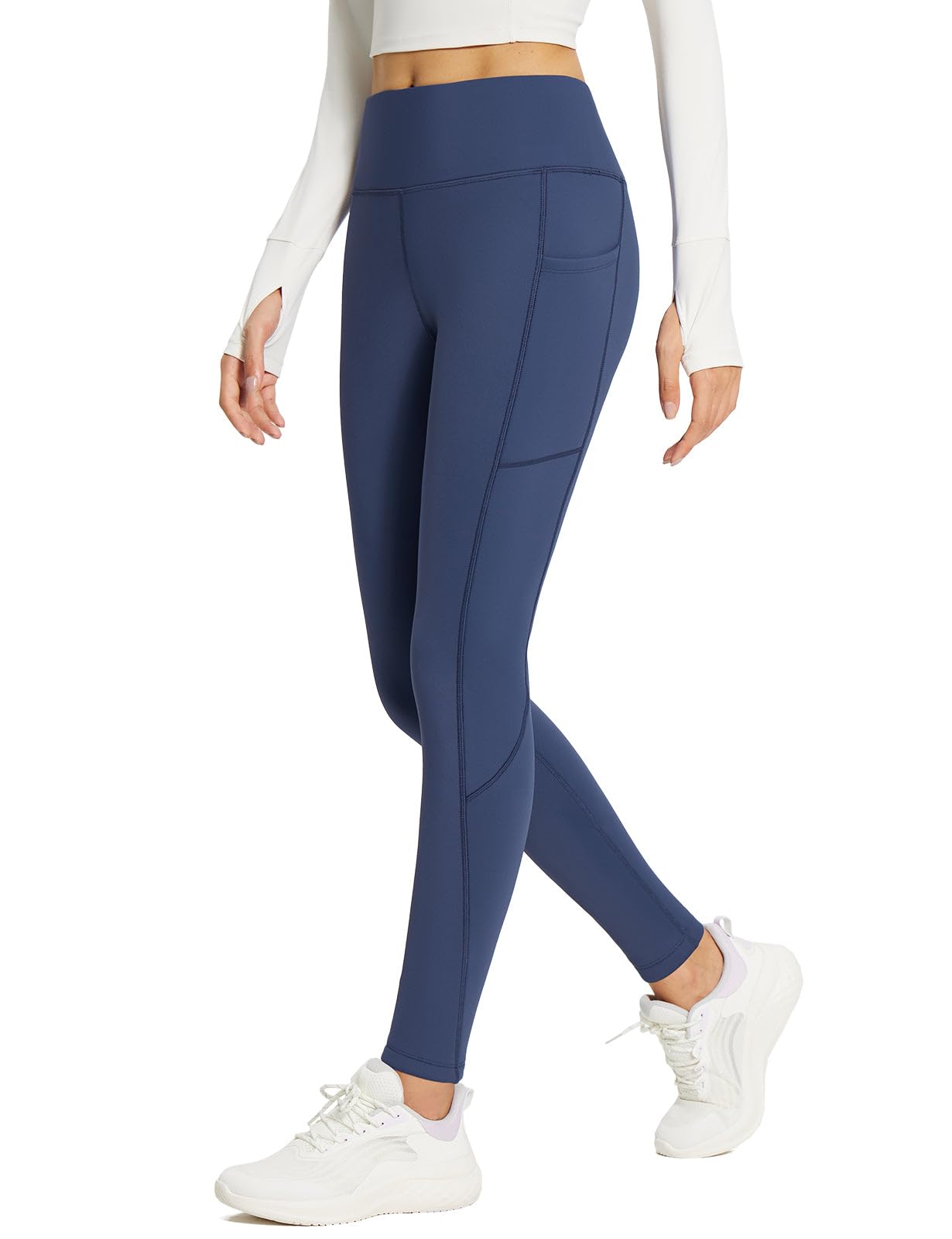 baleaf Women's Fleece Lined Leggings Thick Soft Winter Warm Thermal Waterproof High Waisted Pockets Hiking Running Skiing Navy M