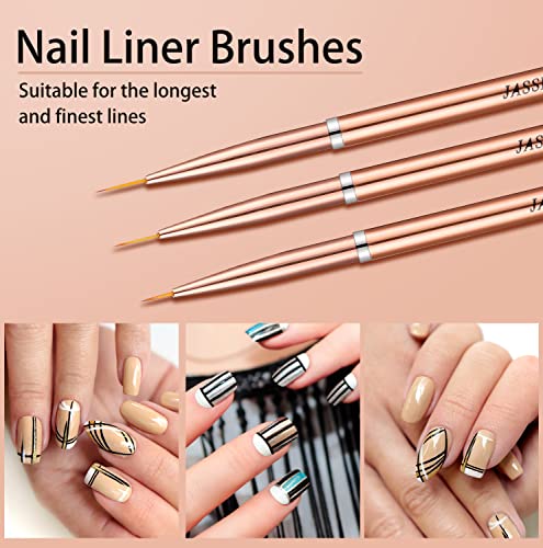 Nail Art Liner Brushes Set, Jassins Nail Art Design Brush,Striping Thin Long Line Pen（7Mm/9Mm/11Mm） (Rose Gold) #TOP3