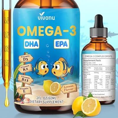 VivoNu Omega 3 for Kids, Childrens DHA Omega 3 6 9 Drops | 600mg Total Omega-3s with EPA & DHA| Brain Development & Mood, Learning - Non-GMO2Fl Oz