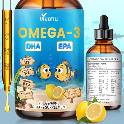VivoNu Omega 3 for Kids Childrens DHA Omega 3 6 9 Drops