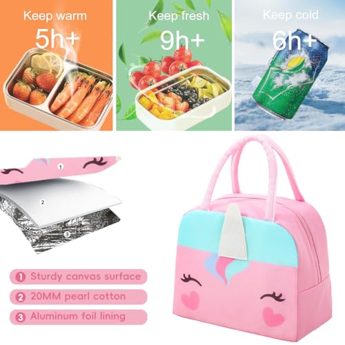 Image of Zibuyu Nylon Lunch Bag for School Kids Girls, 3D Unicorn Design (Pink) | Thick Aluminum Foil Insulated Portable Tiffin Bag with Hot & Cold Storage for Office, School, Picnic(23X14X19 Cm /500 Ml)