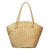YYW Women Straw Shoulder Bag Summer Beach Handwoven Straw Handbag Vintage Holiday Purse Bag (Khaki)