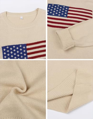 Image of Alsol Lamesa Women's American Flag Graphic Long Sleeve Pullover Sweaters Crew Neck Casual Knit Top 2024, Large, 971 Apricot