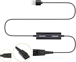 VoiceJoy USB to Quick Disconnect Adapter for Jabra GN QD Headsets with Adjustable Volume and Microphone Mute Switch