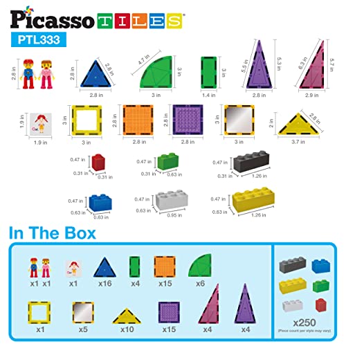 Picassotiles Magnetic Brick And Tile Combo Set + 108Pcs Magnetic Puzzle Cubes, 333Pcs Magnetic Brick Tile And Magnetic Tile Action Figures, Magnet Construction Building Block Free Ideabook W/ 50 Ideas #TOP5