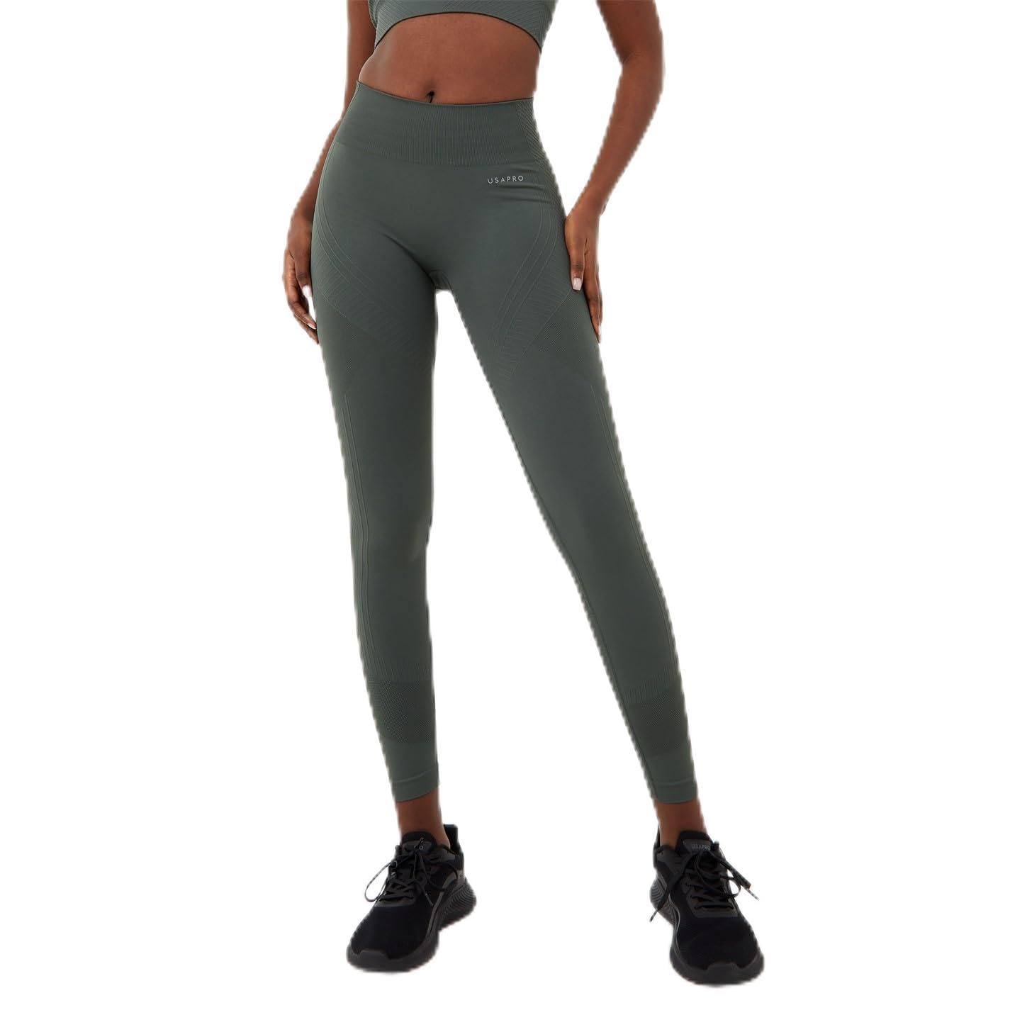 USA Pro Womens High Rise Seamless Leggings Pants Bottoms Khaki XS