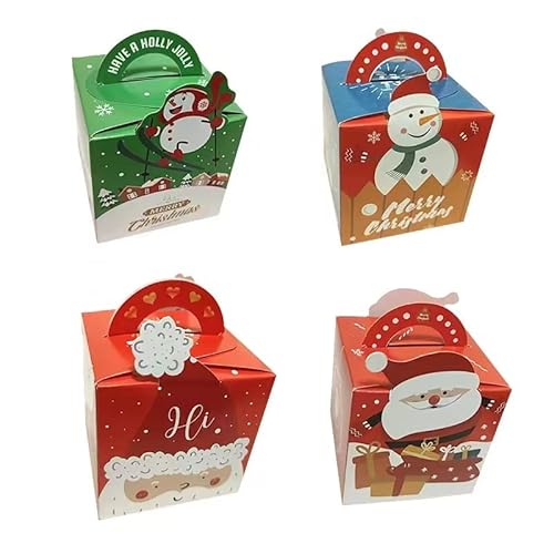 Fobeone Weihnachts-Leckerli-Boxen, klein, faltbar, Papier-Geschenkboxen mit Griffen, Süßigkeitenbox, Bäckerei, Keksboxen, Partygeschenke, Boxen für Weihnachten, Party-Dekorationen, 4 cm, 4 Farben ors Cover