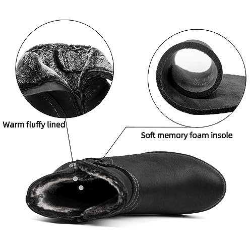 VJH confort Women's Mid Calf Boots, Fur Lined Round Toe Low heel Cross Straps Slouchy Booties with Zipper3