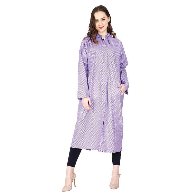 w+ Purple Women's Dotted Print Raincoat with Side Pocket, One-Piece Light Weight Raincoat (Medium)-picture-48