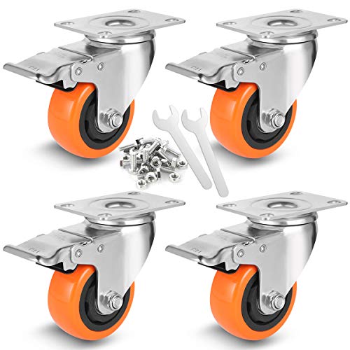W B D WEIBIDA 75mm Ruedas para Mover Muebles con 4 Doble Freno, Silencioso&Duradero Ruedas Pesados Poliuretano Carga de 450KG, Ruedas para Muebles, Mesa de Café, Estanterías,Cajas de Juguetes,Set de 4
