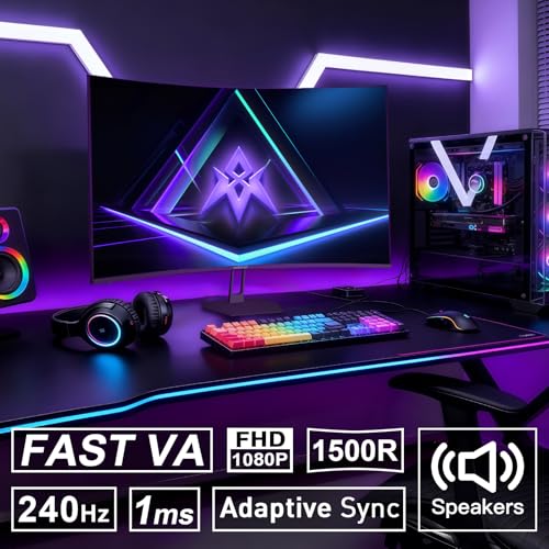 Image of Amzfast 27 inch 240Hz Curved Gaming Monitor, FHD 1080P Monitor Gaming with Upgraded Built-in Speakers, MPRT 1ms with Fast VA Panel | 130% sRGB, 4000:1,1500R | 12 Months Warranty Exchange