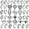 17IF Vintage Silver Knuckle Rings Set for Women Men, Chunky Rings Aesthetic Snake Grunge Stackable Gothic Ring Adjustable Y2K Punk Bulky Boho Finger Alt of Rings, Stacking Fairy Skull Frog Heart Star Flower Midi Ring Pack
