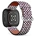 CJBROES Replacement Leather Watch Band, Compatible with Fitbit Versa 3 and Fitbit Sense of Wristband Bracelet Accessory - Blue Maroon Stripes