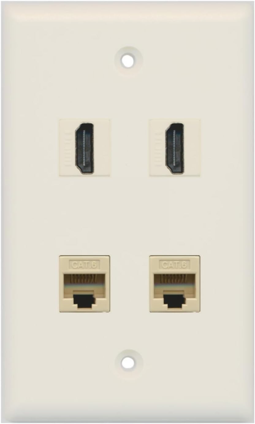 RiteAV - 2 Port HDMI 2 Port Cat6 Ethernet Wall Plate - White